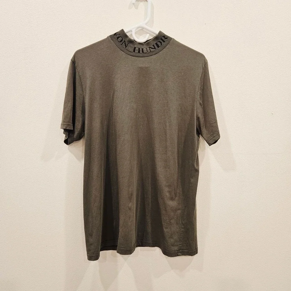 Won Hundred Staff Boxy T Shirt Logo On Collar  GreenCotton Boxy Fit Unisex M/L